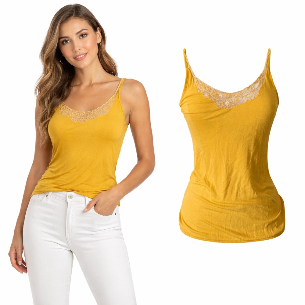 Calypso Christiane Celle Boho Tank Top Small Yellow Lace Trim Flowy‎ Summer